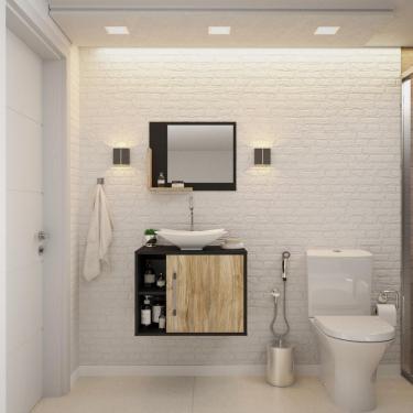 Imagem de Conjunto Balcão C-cuba L38 E Espelheira Soft 600 Preto ônix C-branco Chess Preto ônix C-carvalho