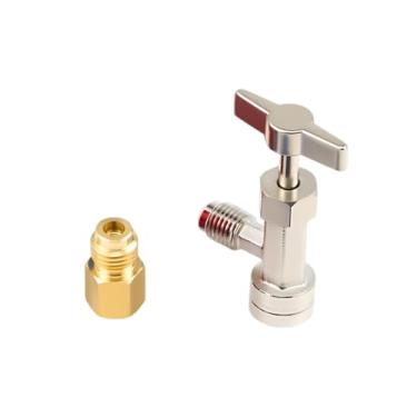 Imagem de Tuxihapp Torneira de lata autovedante R134a, abridor de latas de refrigerante com adaptador de tanque para mangueiras de carregamento CA de 1/10.2 cm e 1/5.1 cm, ferramenta universal de recarga de ar