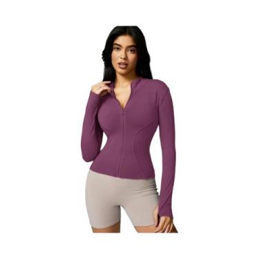 Imagem de Jaqueta Esportiva Feminina De Manga Longa Com Zíper E Gola Alta Em Cor