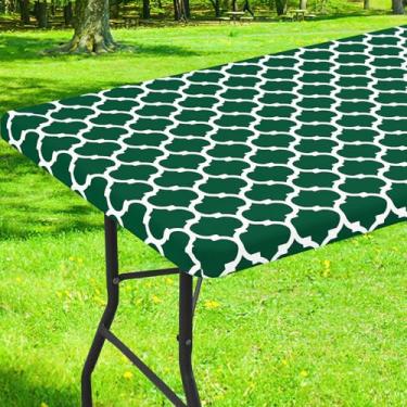 Imagem de Smiry Capa de mesa retangular de piquenique, toalha de mesa de acampamento elástica à prova d'água para mesas de 1,4 m, toalha de mesa de vinil de flanela limpa para ambientes internos e externos