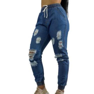 Imagem de Calça Feminina Jeans Jogger C/ Elástico Rasgada Blogueira C35 - Fanáti