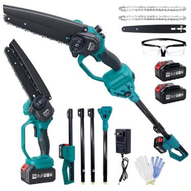 Imagem de Mini motosserra elétrica sem fio 2 em 1 de 8 polegadas, serra de mastro, ferramenta de poda portátil, poste ajustável, solução portátil e de alto alcance para aparar árvores