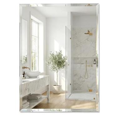 Imagem de Pocetry Espelho de banheiro sem moldura, espelho de banheiro 56 x 76 cm com painel de suporte traseiro, espelho de parede retangular para pia, entrada, quarto