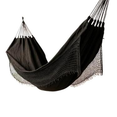 Imagem de Rede de Dormir Casal Reforçada de Jeans - Design Elegante, Macia e Confortável, Ideal para Descanso em Varanda, Jardim ou Casa (PRETO,)