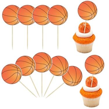 Imagem de 36 peças de topo de cupcake de basquete bola esportiva estrela decoração de cupcake para jogadores de basquete esporte tema chá de bebê festa de aniversário decoração de bolo suprimentos