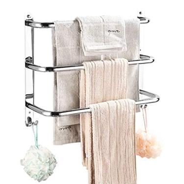 Imagem de CGKs6anmU Toalheiro Toalheiro de 3 camadas com ganchos de aço inoxidável 304 toalheiro suporte de toalha de parede 6 tamanhos (80 x 38 cm)