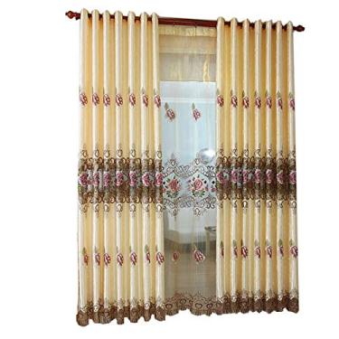 Imagem de Cortina estilo europeu sala de estar sala de jantar de alta qualidade e solúvel em água bordado semi-sombreamento tecido 116.8 cm (largura) × 137.2 cm (altura) 117 cm × 137 cm 2 conjuntos A 2