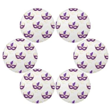 Imagem de Wassud Jogo americano conjunto de 6 tapetes de mesa redondos de carnaval para cozinha e jantar tapetes laváveis resistentes ao calor para decoração de mesa 39 cm