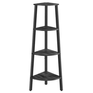Imagem de VASAGLE Suporte de prateleira de canto, estante de canto de 4 camadas, prateleira de escada industrial, suporte de plantas para sala de estar, escritório, cozinha, cinza carvão e preto fosco