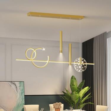 Imagem de Luminária pendente moderna de LED, com intensidade regulável, para mesa de jantar, com controle remoto, ideal para sala de estar, cozinha, sala de jantar ou escritório (dourada).