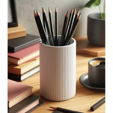 Imagem de Organizador de Mesa Moderno Minimalista Elegante - Porta-Canetas, Lápis e Pincéis para Escritório, Home Office e Espaços de Criação (Branco)