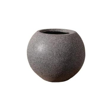 Imagem de KEG801302 Vaso de flores de argila de magnésio com orifícios de drenagem, vasos de flores para entradas, quartos e jardins, plantador redondo cinza