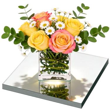 Imagem de Pacote com 6 espelhos quadrados para centros de mesa para mesas, bandeja espelhada acrílica de 25,4 cm, pratos de vela para centros de mesa, casamento, aniversário, festa de aniversário, decoração de