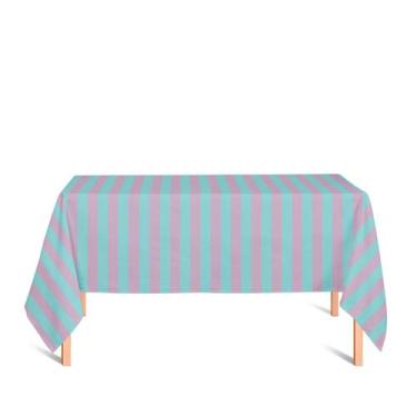 Imagem de Toalha de Mesa Retangular em Tecido Jacquard Azul Turquesa  e Rosa Lis