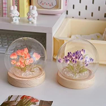 Imagem de Luz de Noite Tulipa DIY Decoração Móveis Artesanais Flor Simulada Lâmpada Mesa Quarto Criança Menina Casal Amigos Ambiente Ornamento Escrivaninha