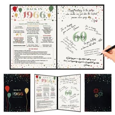 Imagem de Crenics Decorações de aniversário de 60 anos para mulheres ou homens, pôster colorido de volta em 1966, livro de assinatura de convidado de aniversário de 60 anos, incríveis presentes de aniversário