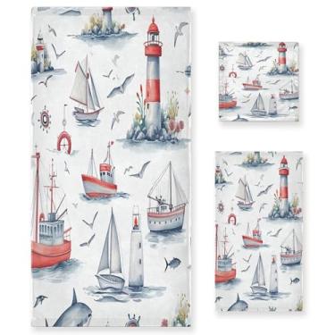 Imagem de xigua Conjunto de toalhas de banheiro Lighthouse Veleiro absorvente macio 3 peças toalha de banho toalha de mão toalhas decorativas para banheiro, academia, hotel, praia, piscina