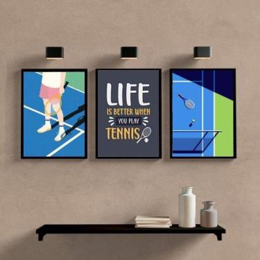Imagem de Kit 3 Quadros Play Tennis 45X34Cm Preta