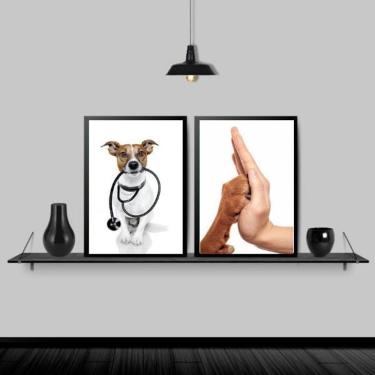 Imagem de Kit 2 Quadros Consultório Veterinário 33X24 Com Vidro Preta