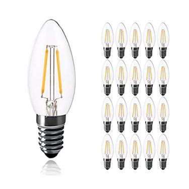 Imagem de Lâmpada LED E14 tipo vela, 2W (equivalente a 25W), branco quente 2700-3000K, pequena, com rosca Edison, para lustres, com filamento vintage C35, pacote com 20 unidades.