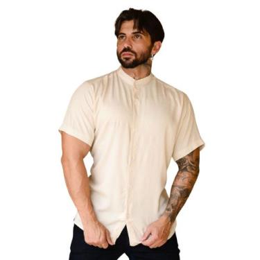 Imagem de Camisa Social Masculina Gola Padre Manga Curta Slim Fit - Mitchelgutto
