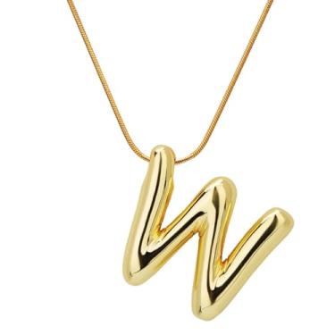 Imagem de Colar com letras douradas, banhado a ouro de cobre, colar com pingente de alfabeto, joias, decoração, aniversário, festival, presentes para mulheres (letra W)