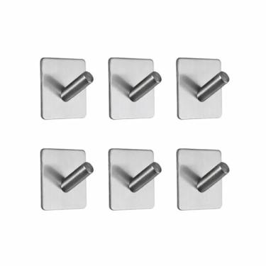 Imagem de Kit 6 Unidades Ganchos de Parede Aço Inox Auto Adesivo para Pendurar Toalhas Multiuso banheiro cabide inclinado quadrado