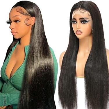 Imagem de Perucas de cabelo humano 32 polegadas 33 x 15 cm cabelo humano 15A liso HD perucas de cabelo humano para mulheres negras sem cola, pré-arrancadas com cabelo de bebê, linha do cabelo natural