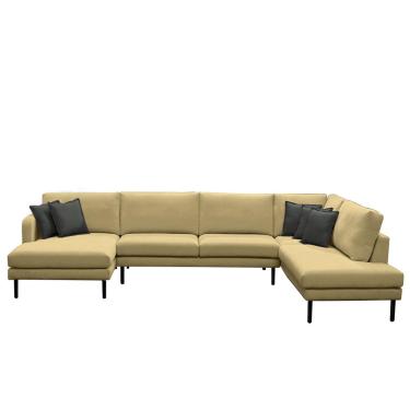 Imagem de Sofá Decorativo Sala de Estar Osaka 310cm Modulado em U com Almofadas Pés em Madeira Linho Bege