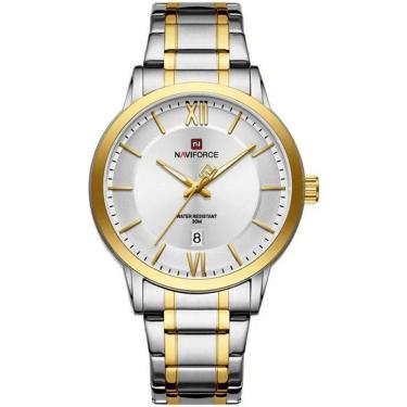 Imagem de Relógio De Quartzo Masculino Pulseira Em Aço Inoxidável 3atm à Prova D´agua Branco Dourado