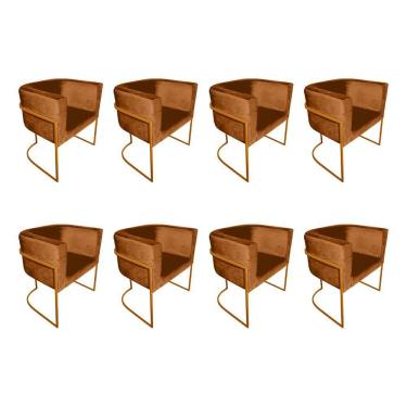 Imagem de Kit 8 Poltronas Decorativa Sala De Estar Base De Ferro Cobre Veludo Terracota Laranja