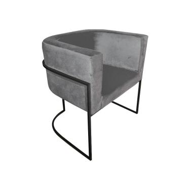 Imagem de Poltrona Decorativa Sala De Estar Base De Ferro Preta Veludo Cinza