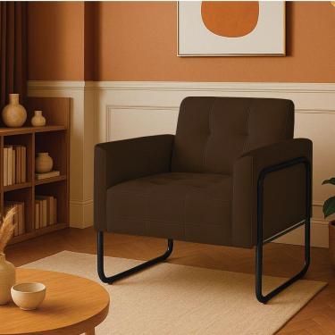 Imagem de Poltrona Sala Industrial Alta Tubo Preto Elisa Suede D03 - D'rossi Cor Marrom