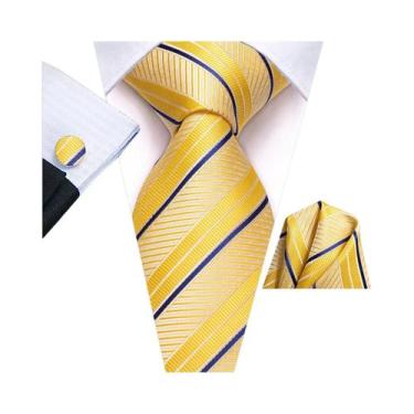 Imagem de Conjunto De Gravata, Abotoaduras E Lenço De Bolso Masculino Extra Long