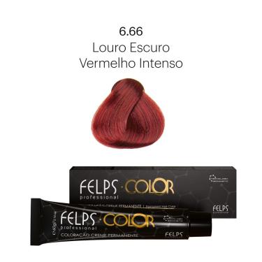 Imagem de Coloração Profissional  Felps Color Louro Escuro Vermelho Intenso 6.66 - 60g