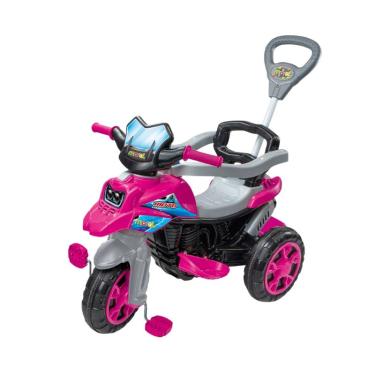 Imagem de Triciclo Infantil Rosa Moto Pedal Haste Buzina Porta Objetos