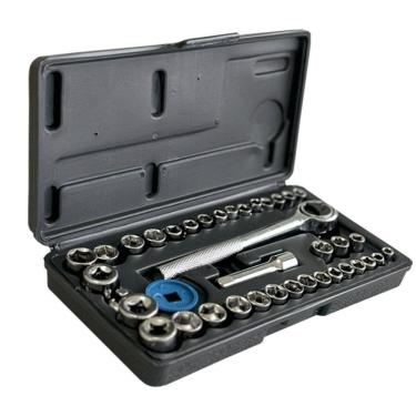 Imagem de Jogo de Chave Soquete com Catraca 1/4 40 Peças Cromo Vanádio Thompson Cinza