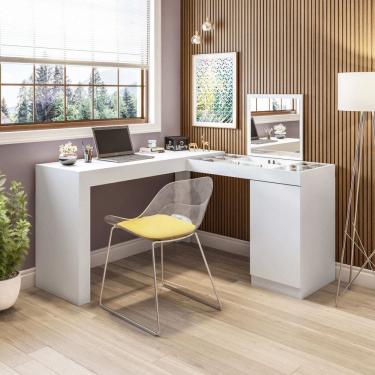 Imagem de Penteadeira e Escrivaninha Organizadora de Canto Star Com Espelho Makeup Cor Branco Liberty Móveis