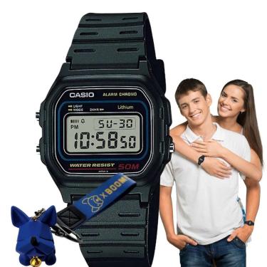 Imagem de Relógio de Pulso Casio Feminino Digital Vintage Pequeno Quadrado Resistente Água Esportivo Preto W-59-1VQ + Chaveiro