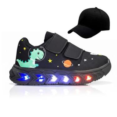 Imagem de Kit com Tênis Infantil de Led para Meninos Dino Escolar Casual e Diári