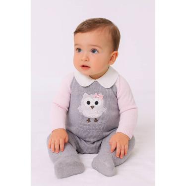 Imagem de Macacão Bebê Coruja Cinza e Rosa