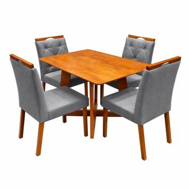 Imagem de Mesa de Jantar Dubai Flex 120x80cm Sem Vidro e 4 Cadeiras Jasmim em Veludo Estofadas Cel Móveis Cor Cinamomo Off White com Tecido Cinza