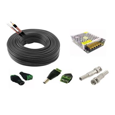 Imagem de Kit Cabo Preto 50M 4 Conectores E Fonte 5A