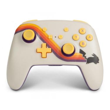 Imagem de Controle sem fio PowerA Enhanced Wireless para Nintendo Switch Pokémon Pikachu Retro branco com bateria recarregável e botões avançados