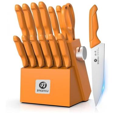 Imagem de Conjunto de Facas imarku com Afiador Integrado, Aço Inoxidável Japonês, Laranja, 14 Peças