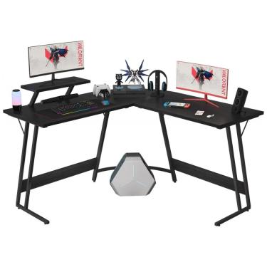 Imagem de Mesa Gamer em L Homall Preto Clássico 130 cm com Suporte para Monitor Grande Removível e Gaveta, Acabamento Polido, Estrutura em Z