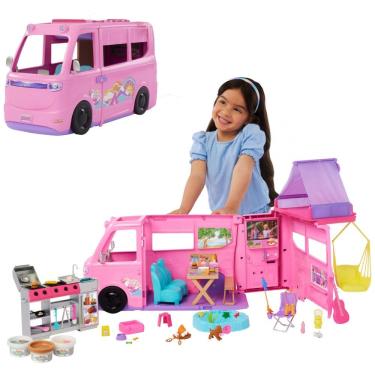 Imagem de Barbie Dream Camper 2025 com barraca no teto, balanço, churrasqueira com mudança de cor...