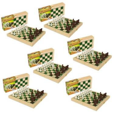 Imagem de Kit 6 Jogos Tradicionais em Madeira Xadrez Escolar Xalingo 6008.7