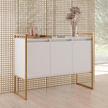 Imagem de Buffet Industrial Para Sala De Estar 3 Portas Branco Dourado