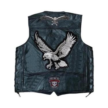 Imagem de Colete De Couro Masculino Sem Mangas Para Motociclistas Com Patches Bo